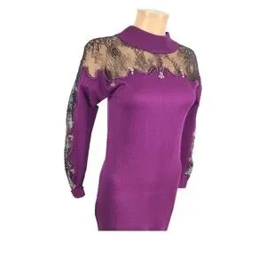 knee length dresses for ladies Mock-Neck Lace Dress